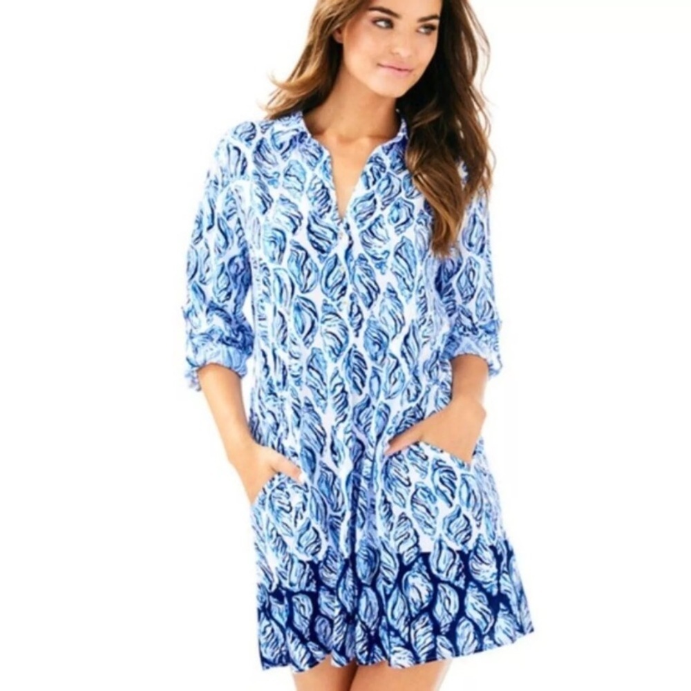 Lilly Pulitzer Lilith Coronado Crab Seashell Dress Blue White 26454